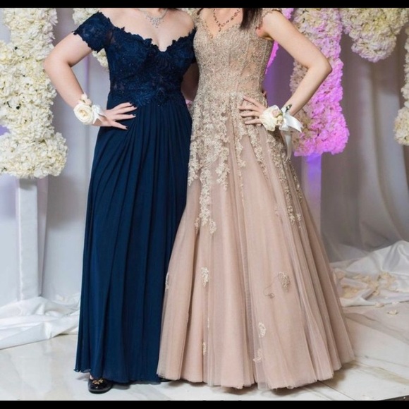 Blue off the shoulder lace dress from Sherri Hill - Picture 2 of 5